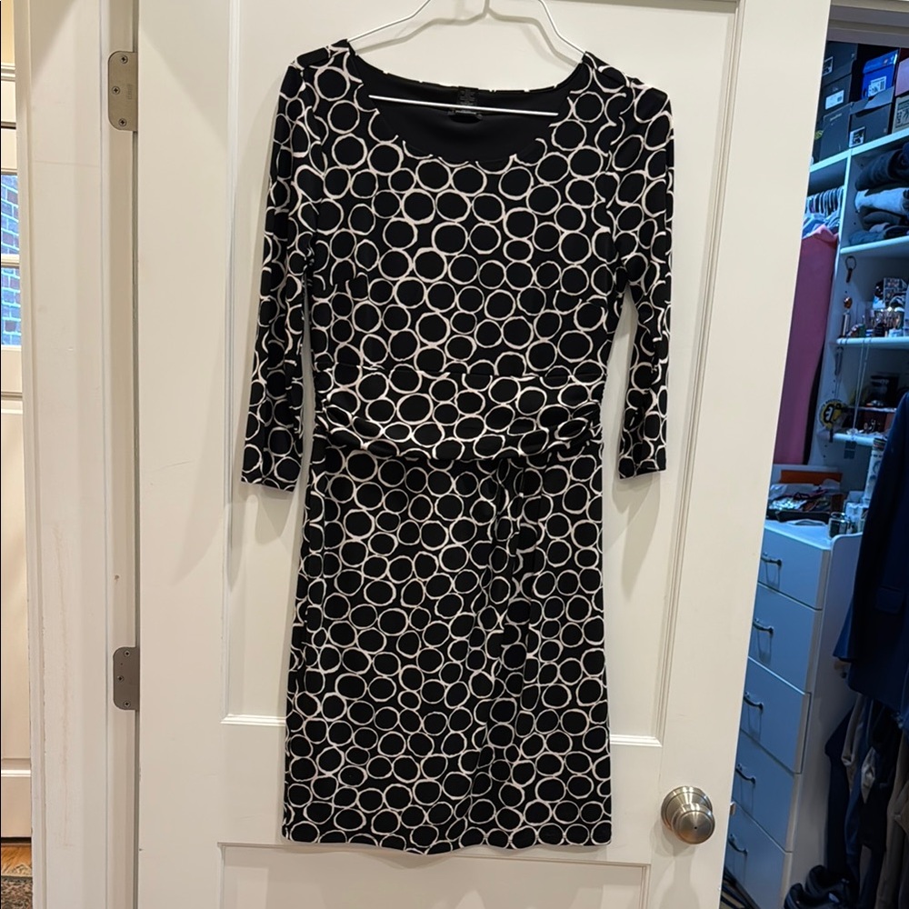 Ann Taylor Black and White Sheath Dress with Cuffed Sleeves